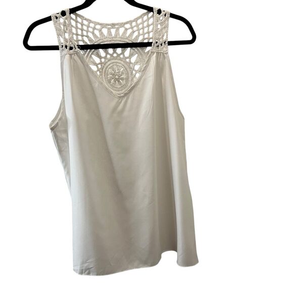 Womens White Polyester Crochet Sleeveless Tank Top Boho Cottage Core Beachy L - Picture 1 of 8